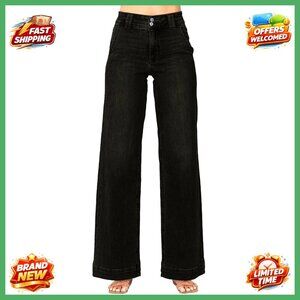 High Waisted Wide Leg Straight Jeans Stretchy Denim Tummy Control